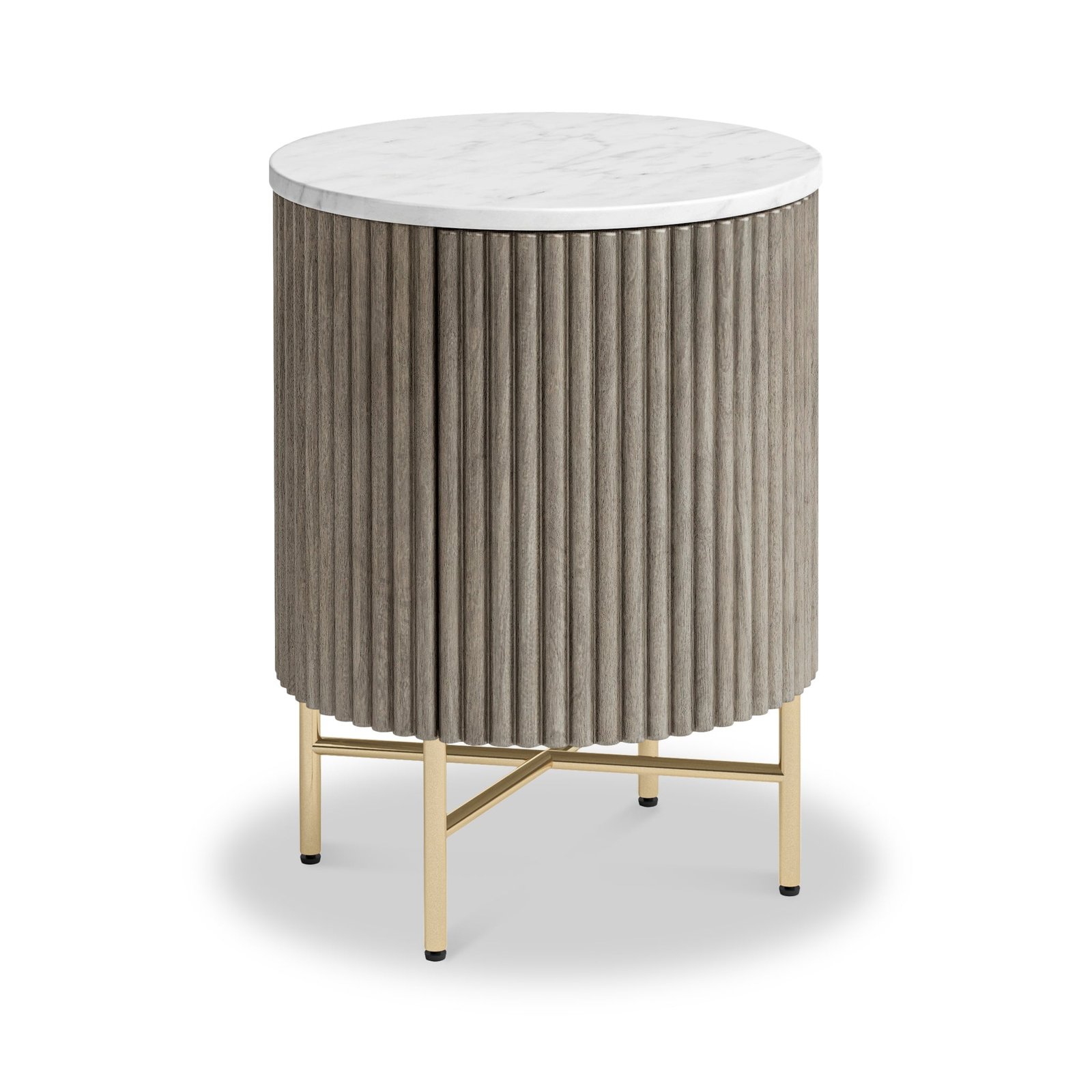 RFCORN6945-Amelie-Grey-Fluted-Bedside-Table-Angle1 Amelie Grey Fluted Round Bedside Table - Image 1