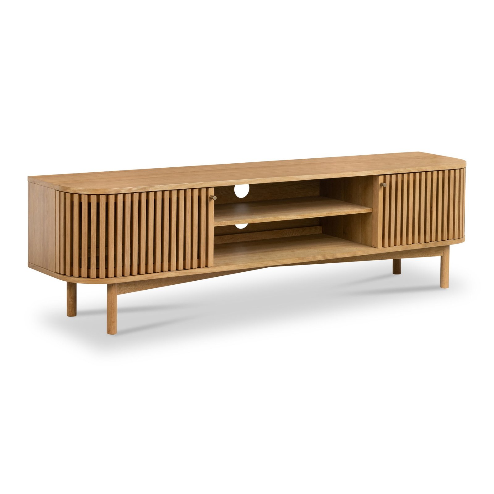 RFCORN7739-Shorwell-Large-TV-Unit-Angle1 Shorwell Oak 180cm Slatted TV Unit - Image 1