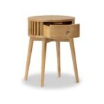 Shorwell Oak Slatted Round 1 Drawer Side Table - Image 4