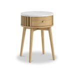 Shorwell Oak & Marble Slatted 1 Drawer Side Table