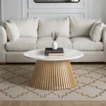 Shorwell Oak & Marble Slatted 80cm Round Coffee Table - Image 2
