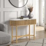 Shorwell Oak & Marble Slatted Oval Console Table - Image 2