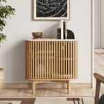 Shorwell Oak & Marble Slatted Cupboard - Image 2