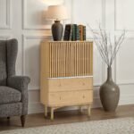 Shorwell Oak & Marble Slatted 2 Drawer 2 Door Cabinet - Image 2