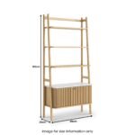 Shorwell Oak & Marble Bookcase with 2 Door Slatted Cupboard - Image 3