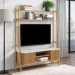 Shorwell Oak & Marble Slatted Small Ladder TV Unit - Image 2