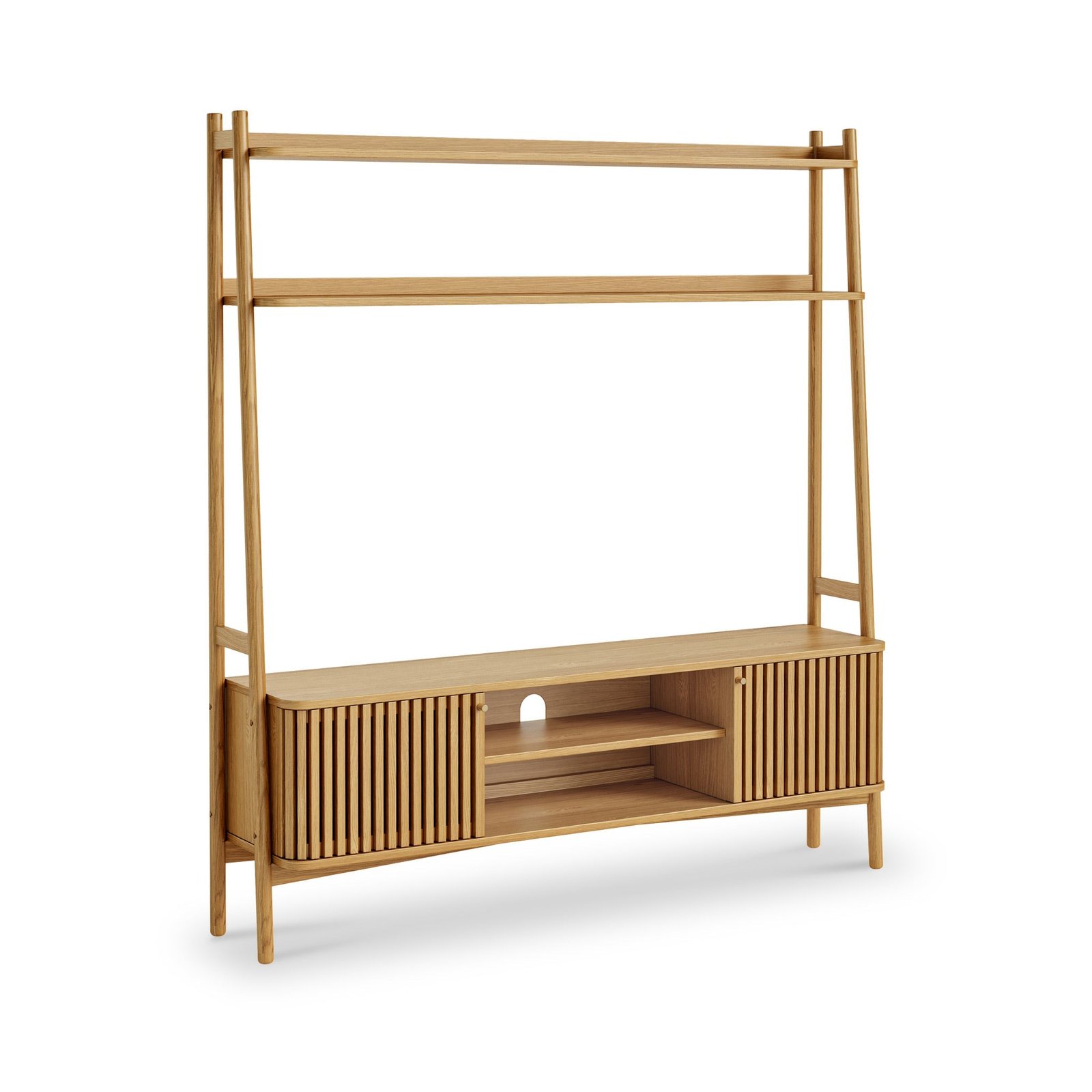 RFCORN9013-Shorwell-Oak-Slatted-Medium-TV-Ladder-Unit-Oak-Angle1 Shorwell Oak Slatted 165cm TV Ladder Unit - Image 1