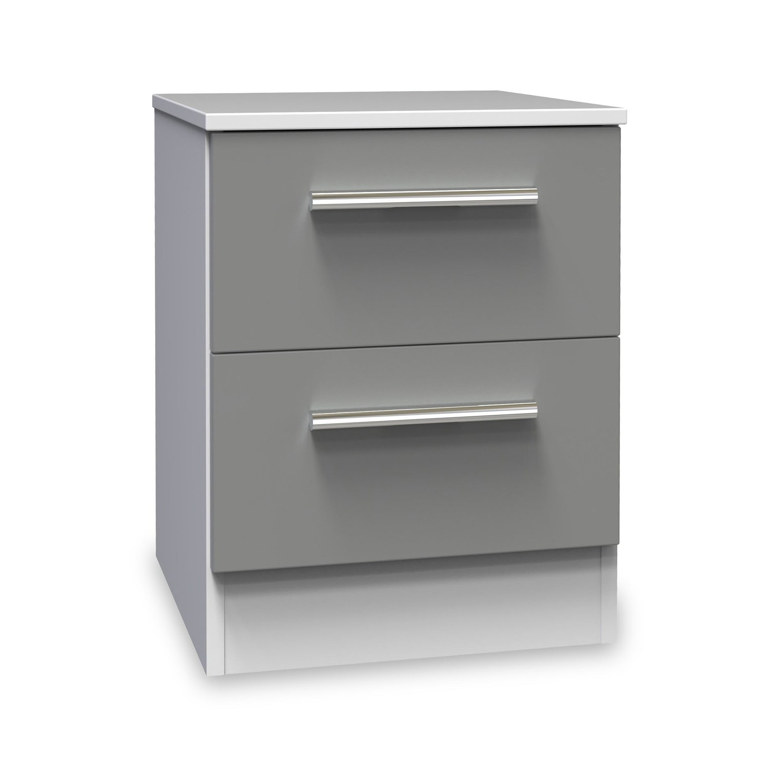 RFCTR005DGW-Blakely-Grey-and-White-2-Drawer-Bedside-Cabinet-Angle1 Blakely Grey and White 2 Drawer Bedside Cabinet - Image 1