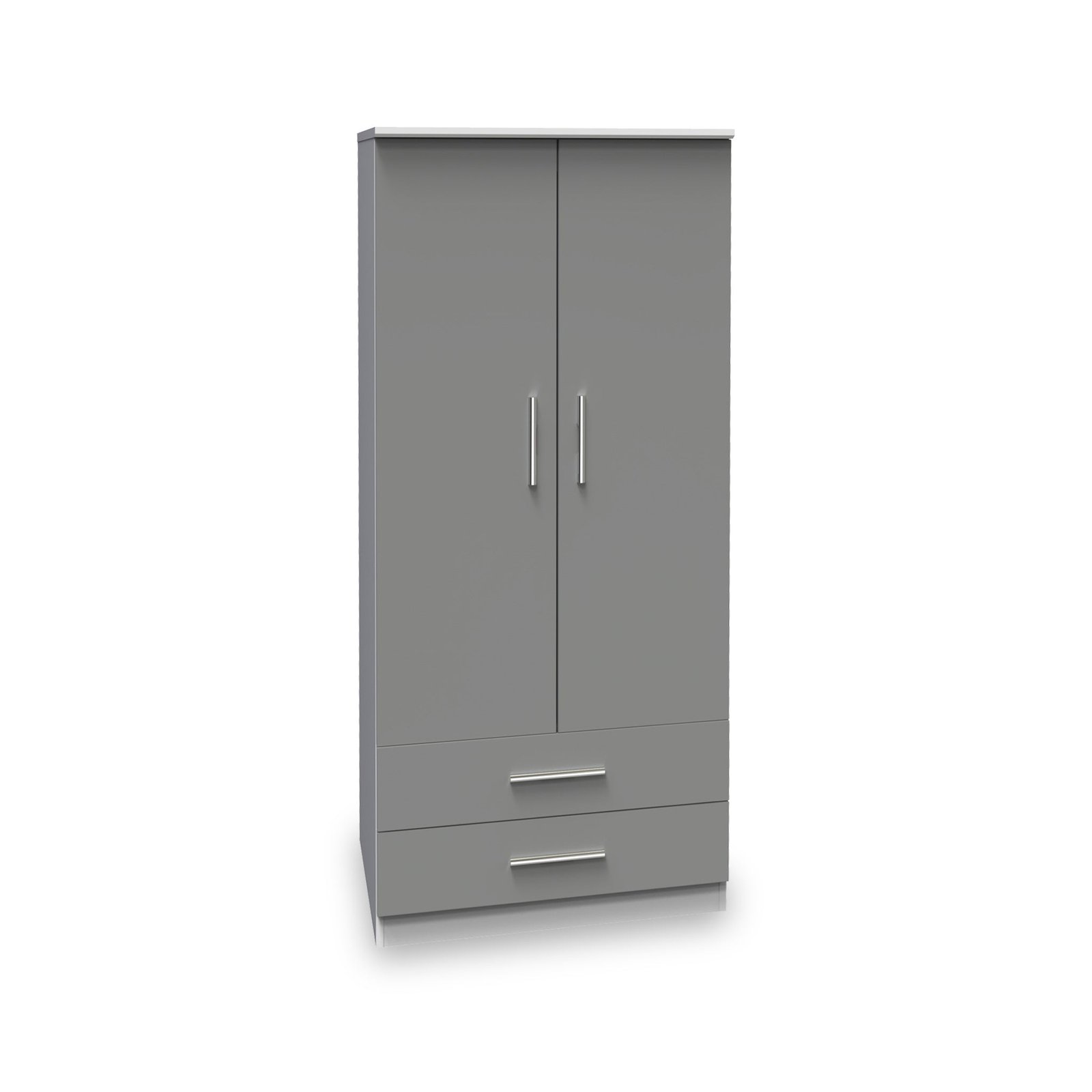 RFCTR061DGW-Blakely-Grey-and-White-2-Door-2-Drawer-Wardrobe-Angle1 Blakely Grey and White 2 Door 2 Drawer Wardrobe - Image 1