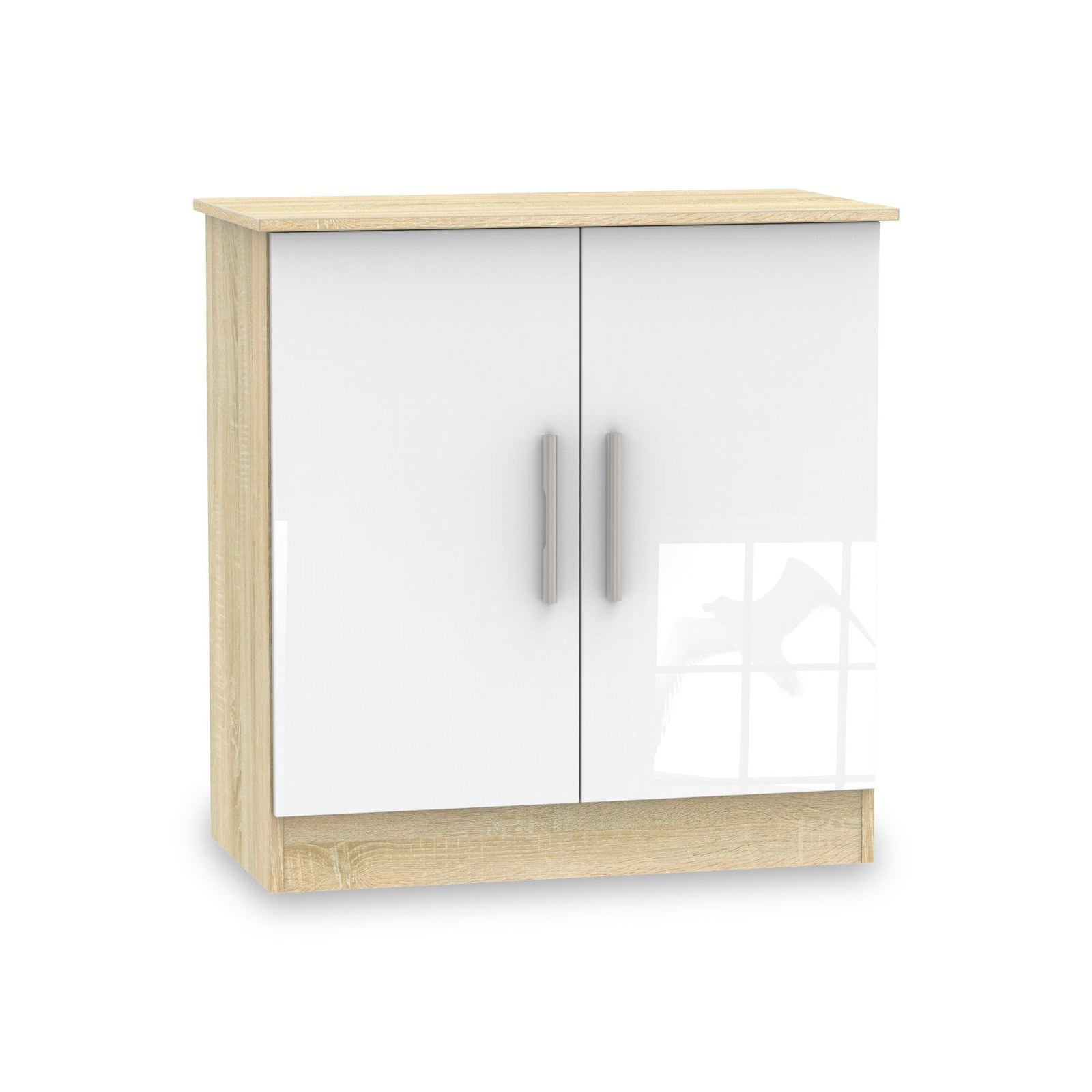 RFCTR204WGB-Blakely-Grey-White-Oak-2-Door-Cabinet-Angle1 Blakely White & Light Oak 2 Door Cabinet - Image 1