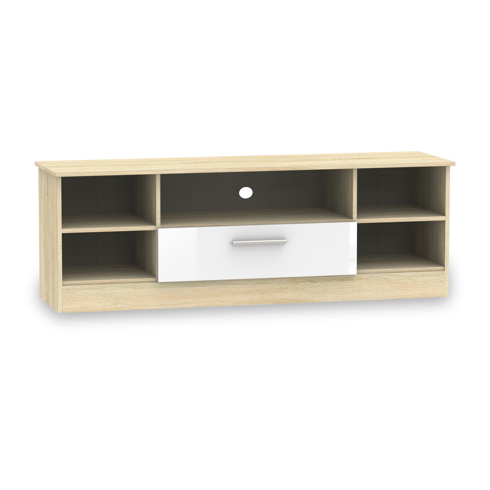 RFCTR212WGB-Blakely-White-Oak-Wide-1-Drawer-TV-Unit-Angle1 Blakely White & Light Oak Wide 1 Drawer TV Unit - Image 1