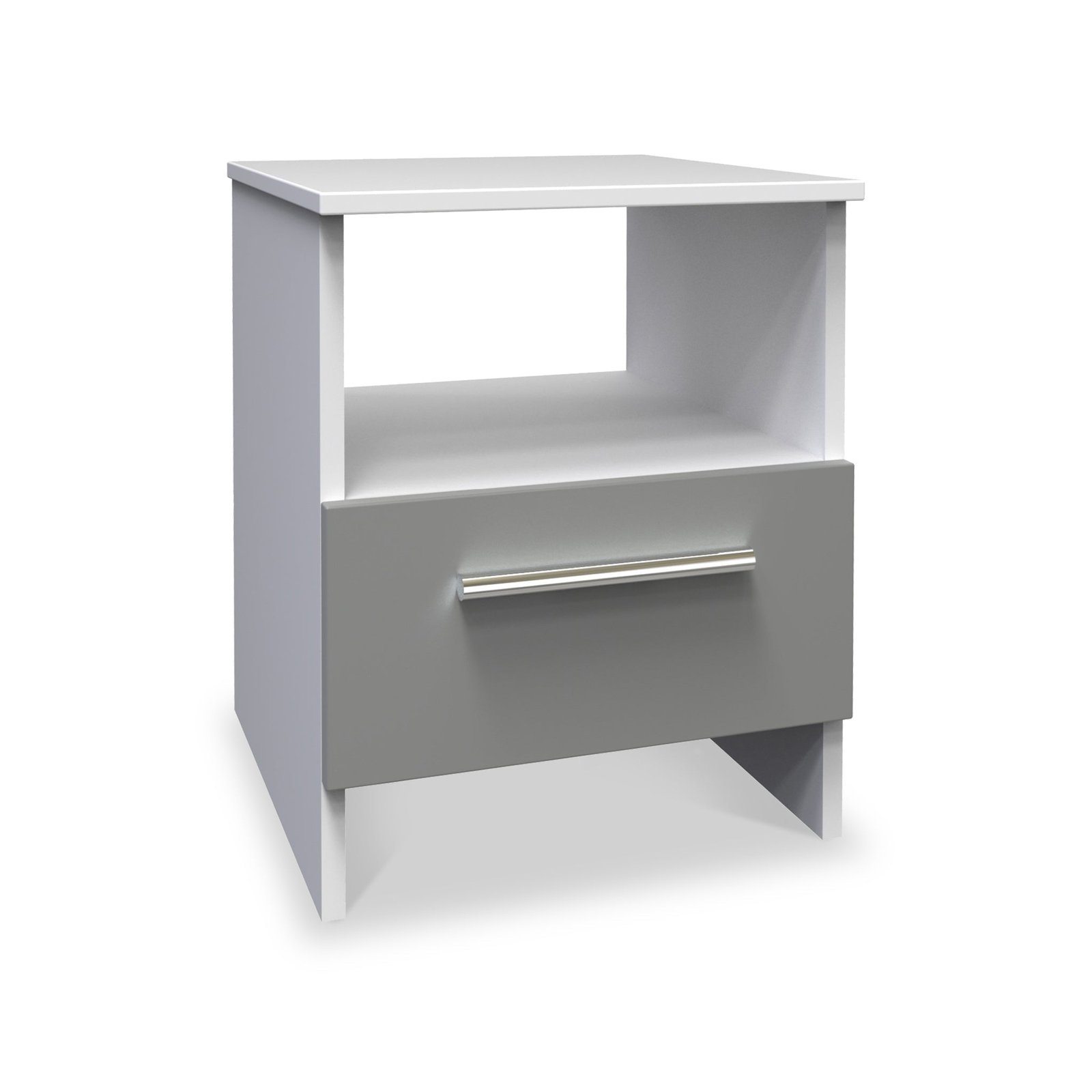 RFCTR224DGW-Blakely-Grey-and-White-1-Drawer-Lamp-Table-Angle1_4d1791d2-dd54-4c08-ad0d-86575d983595 Blakely Grey and White 1 Drawer Lamp Table - Image 1