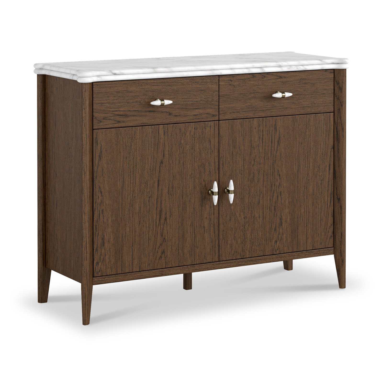 RFCX10187-Hawthorne-Dark-Oak-_-Marble-Small-Sideboard-Angle1 Hawthorne Dark Oak & Marble Small Sideboard - Image 1