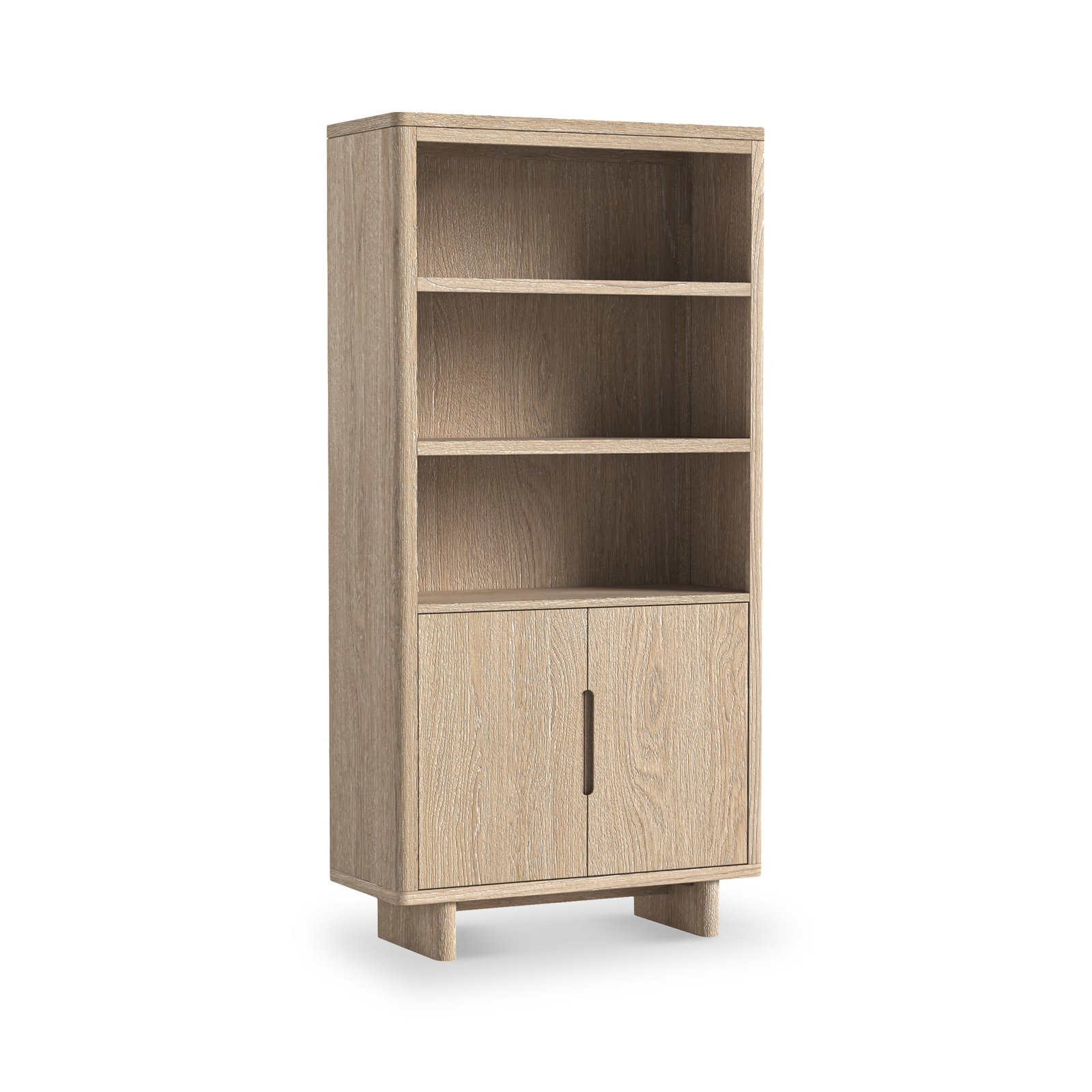 RFCX9828-Mylor-Washed-Oak-Display-Bookcase-Angle1 Mylor Washed Oak 2 Door Display Bookcase - Image 1
