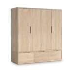 Mylor Washed Oak 4 Door Wardrobe with 3 Drawers