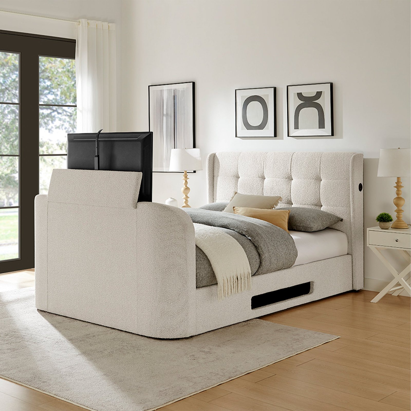 RFDBWAF4N-Wafer-Upholstered-TV-Bed-Double-Life2 Koble Wafer Boucle Upholstered TV Bed - Image 1