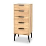 Asher Light Oak 5 Drawer Tallboy with Black Legs - Image 2