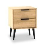 Asher Light Oak 2 Drawer Bedside Table with Black Legs