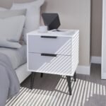 Asher White 2 Drawer Bedside Table with Black Legs - Image 2