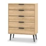 Asher Light Oak 5 Drawer Chest with Black Legs - Image 2