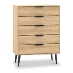 Asher Light Oak 5 Drawer Chest with Black Legs