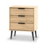 Asher Light Oak 3 Drawer Midi Unit with Black Legs - Image 2