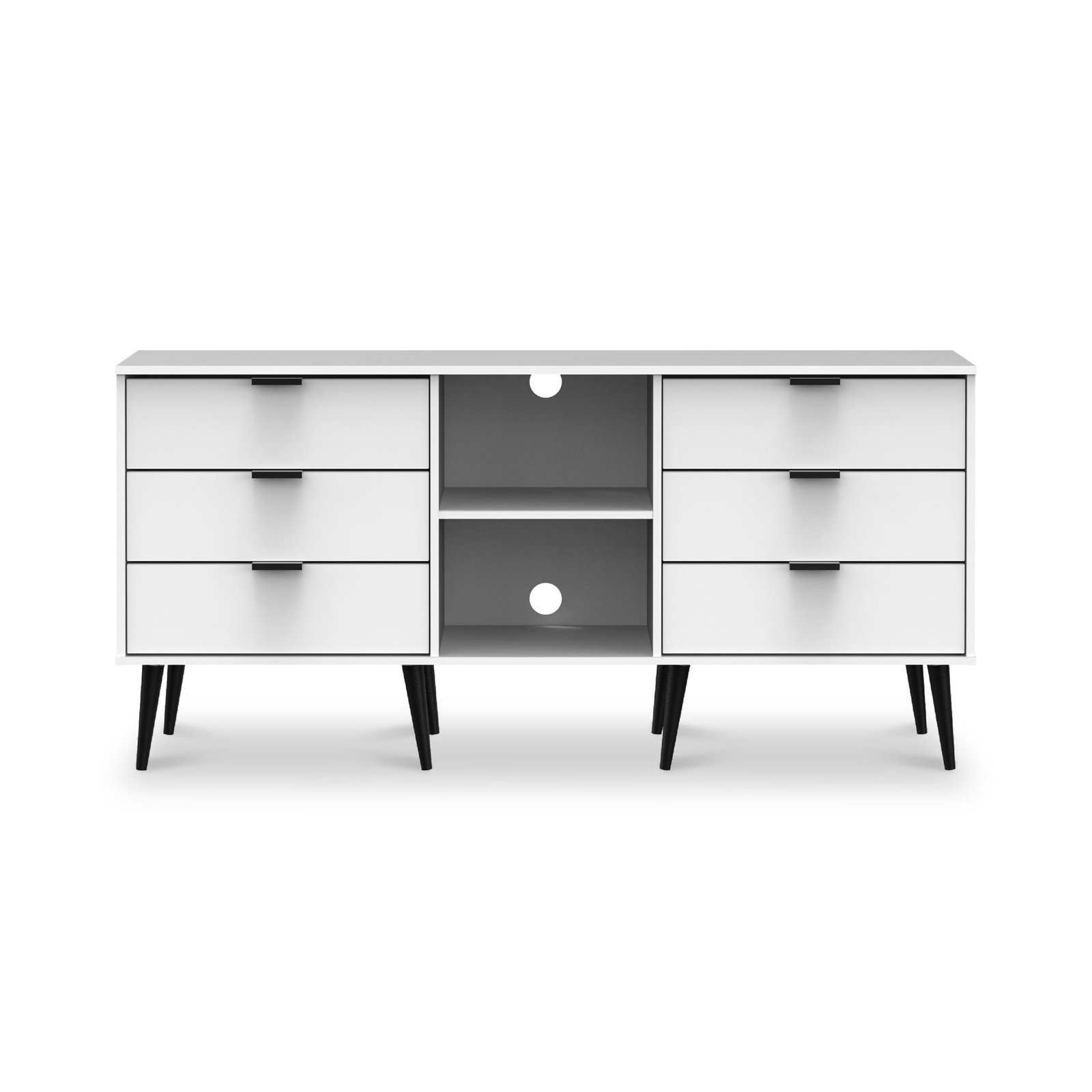 RFHKB247WMW-Asher-White-6-Drawer-Sideboard-Front_a4926503-912f-42f2-b007-e2eea32148f5 Asher White 6 Drawer Sideboard with Black Legs - Image 1