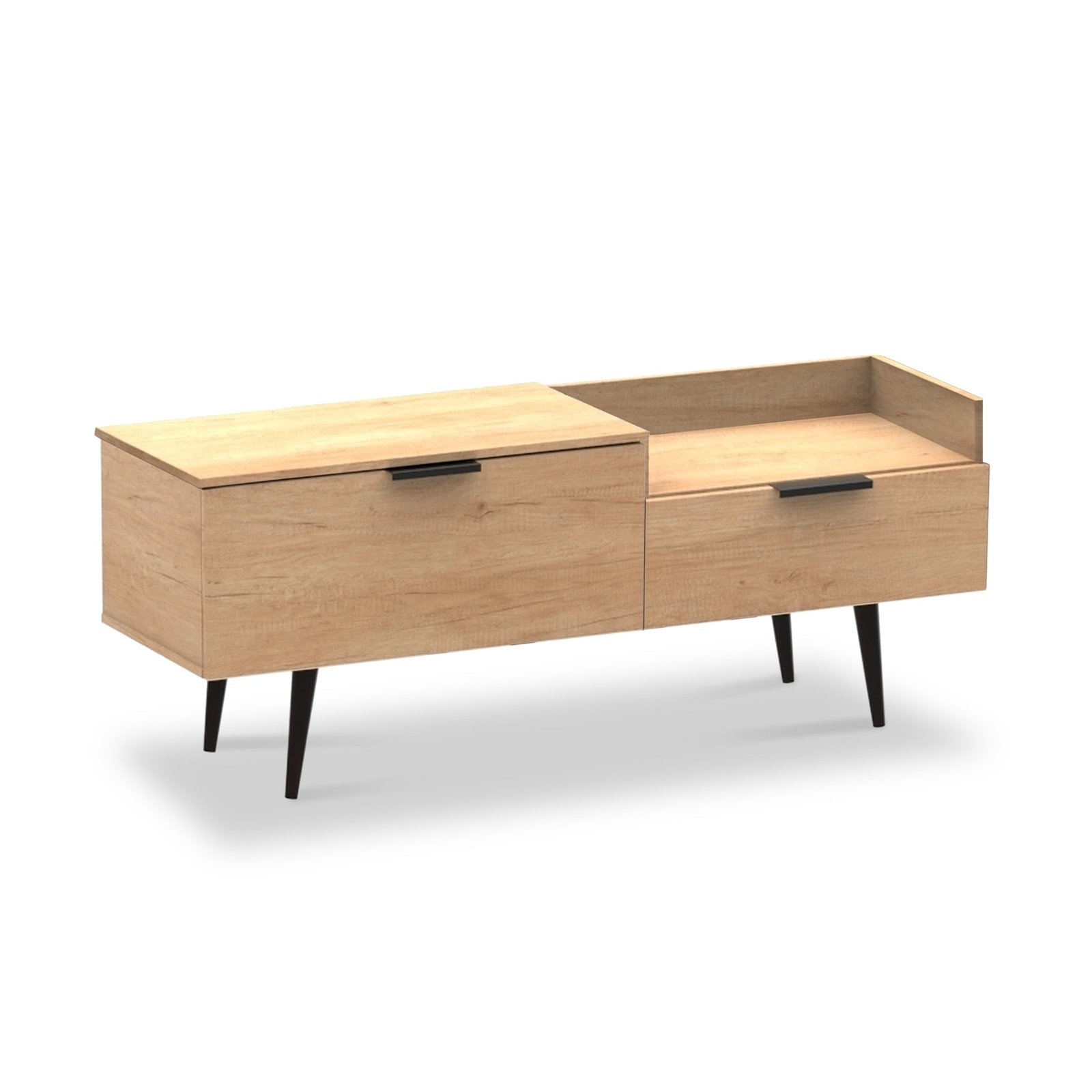 RFHKB248NBNB-Asher-Light-Oak-TV-Console-Unit-Angle1 Asher Light Oak TV Console Unit with Black Legs - Image 1