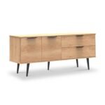 Asher Light Oak 2 Drawer 2 Door Wide Sideboard with Black Legs