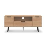 Asher Light Oak 2 Door 1 Drawer Wide TV Unit with Black Legs - Image 2