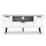 Asher White 2 Door 1 Drawer Wide TV Unit with Black Legs