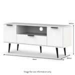 Asher White 2 Door 1 Drawer Wide TV Unit with Black Legs - Image 3