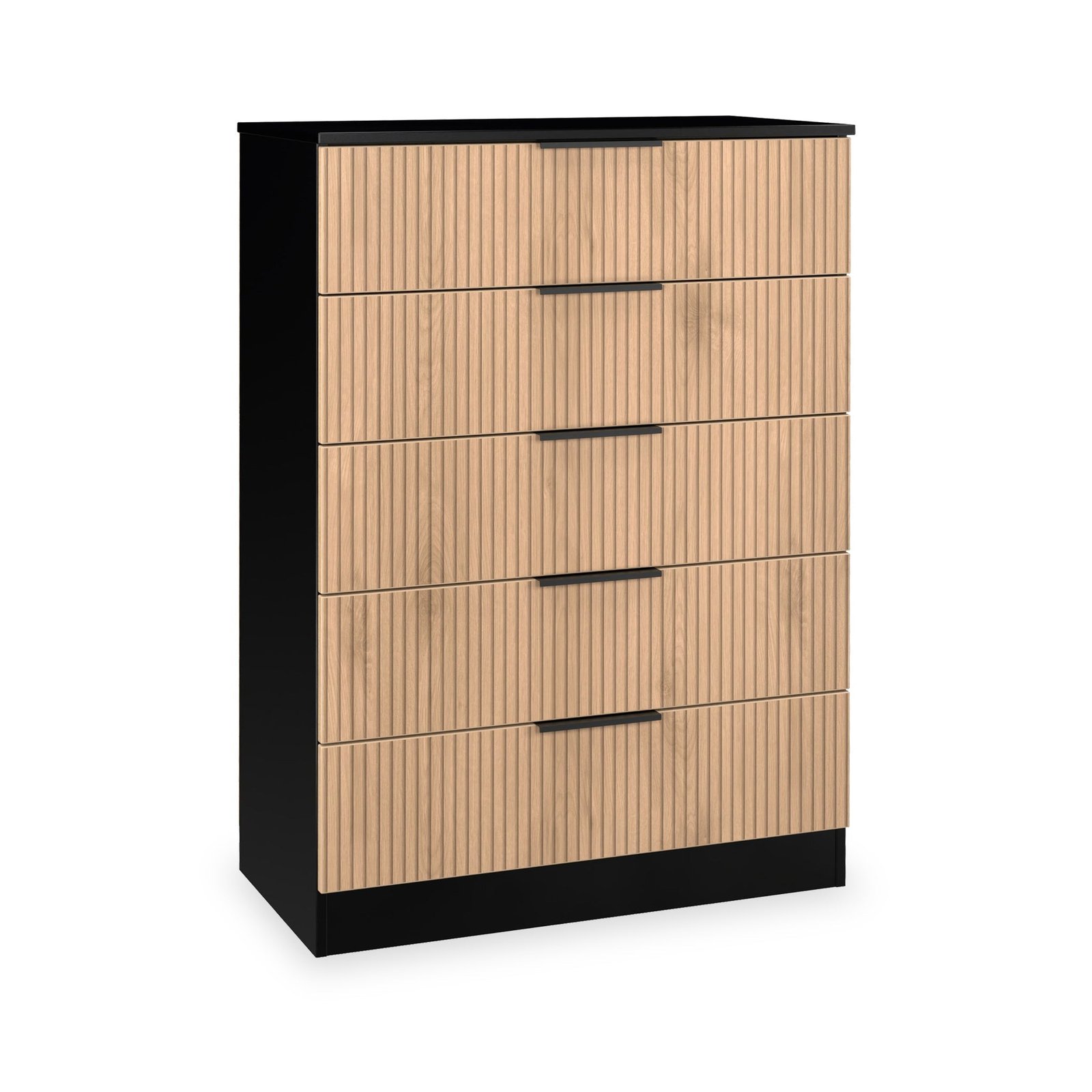 RFJAG012SEBK-Jago-Slatted-Effect-5-Drawer-Chest-Black-Angle1 Jago Slatted Effect 5 Drawer Chest - Image 1