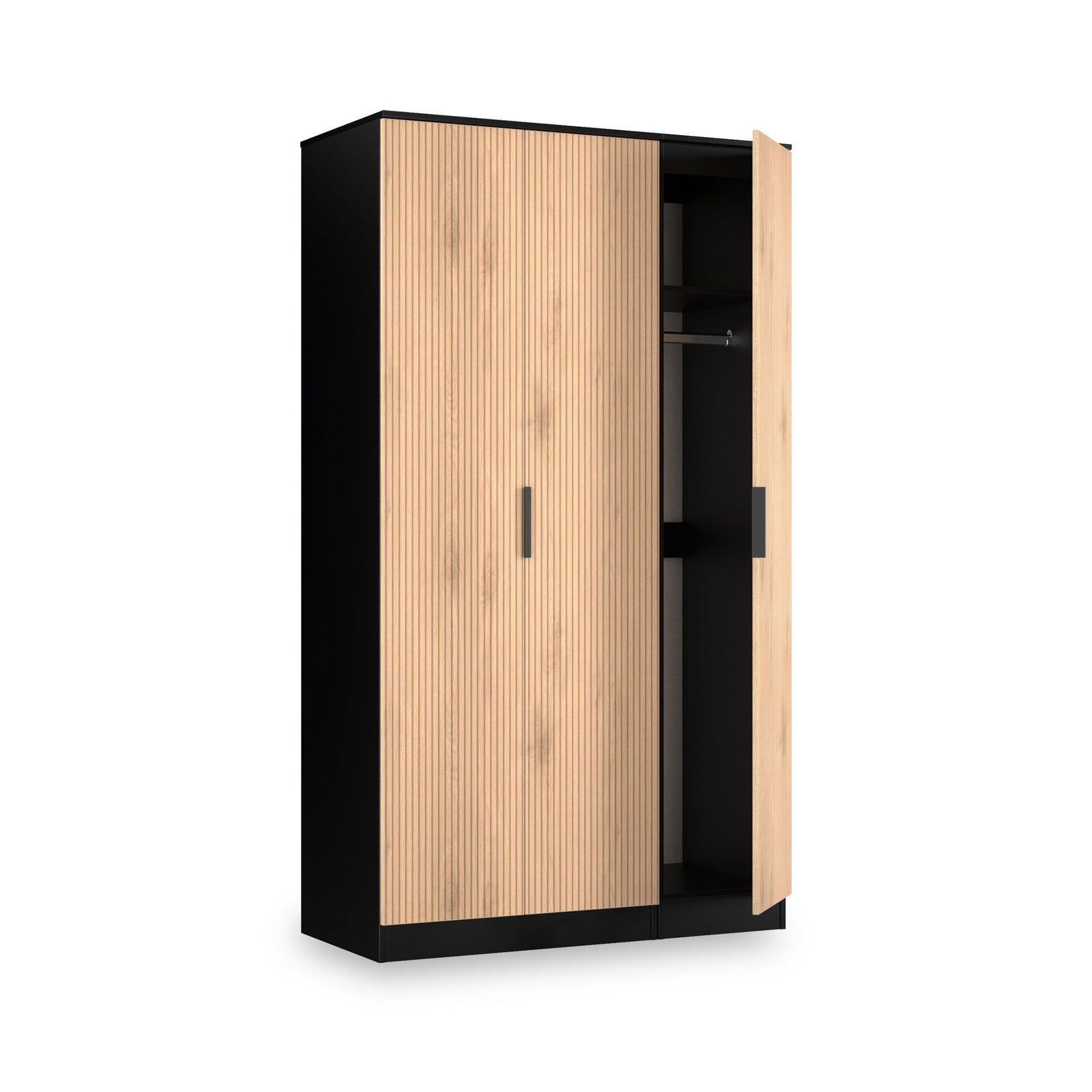 RFJAG140SEBK-Jago-Tall-3-Door-Wardrobe-Black-Angle1 Jago Slatted Effect Tall 3 Door Wardrobe - Image 1