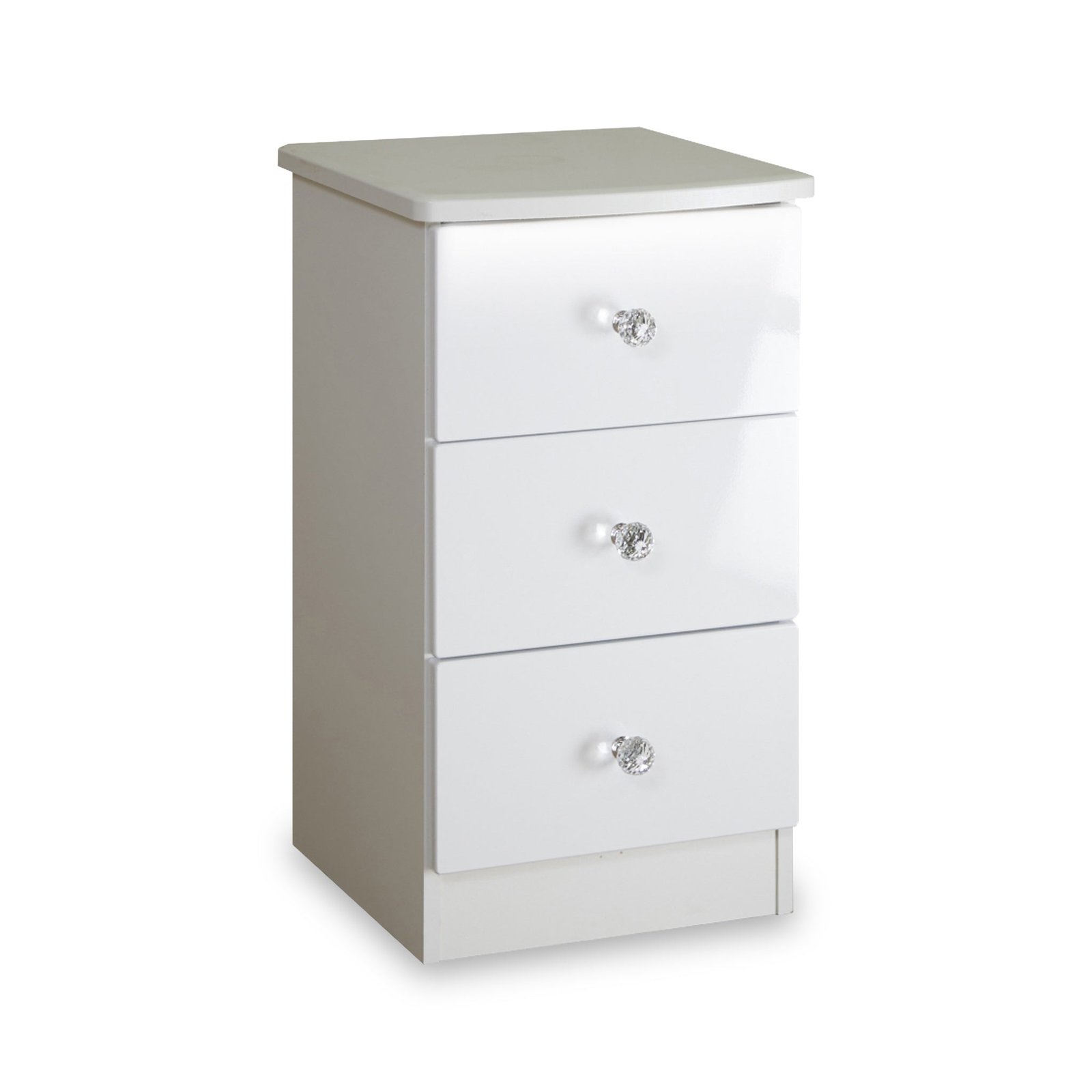 RFLUM001WW-Aria-White-Gloss-LED-Lighting-3-Drawer-Bedside-Cabinet-Angle_87c841a0-91ad-4fa8-8009-5676f8af9a4a Aria White Gloss LED Lighting 3 Drawer Bedside Cabinet - Image 1