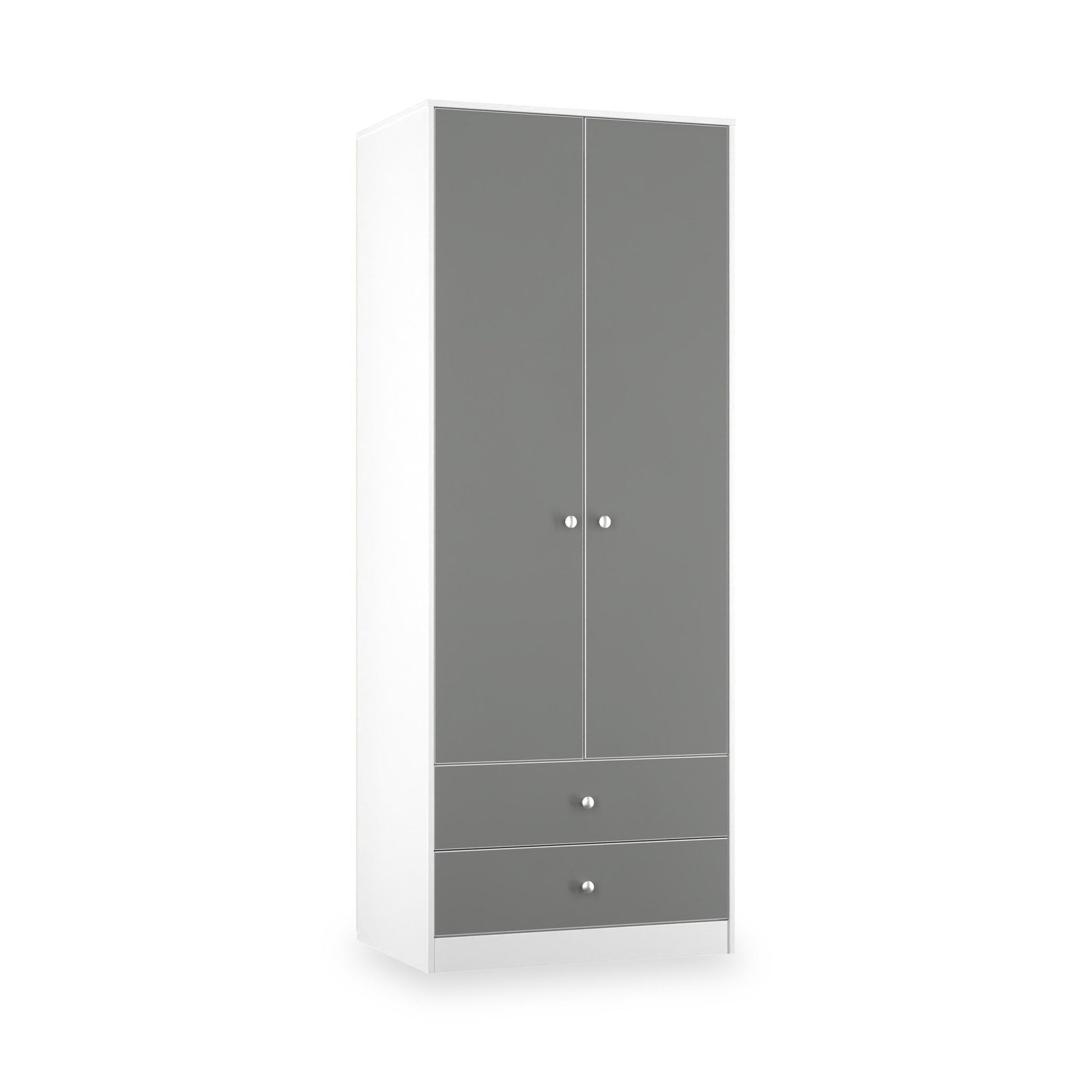 RFPAD081UGW-Bennet-Tall-2-Drawer-Wardrobe-Grey-White-Angle1 Bennet Tall 2 Drawer Wardrobe - Image 1