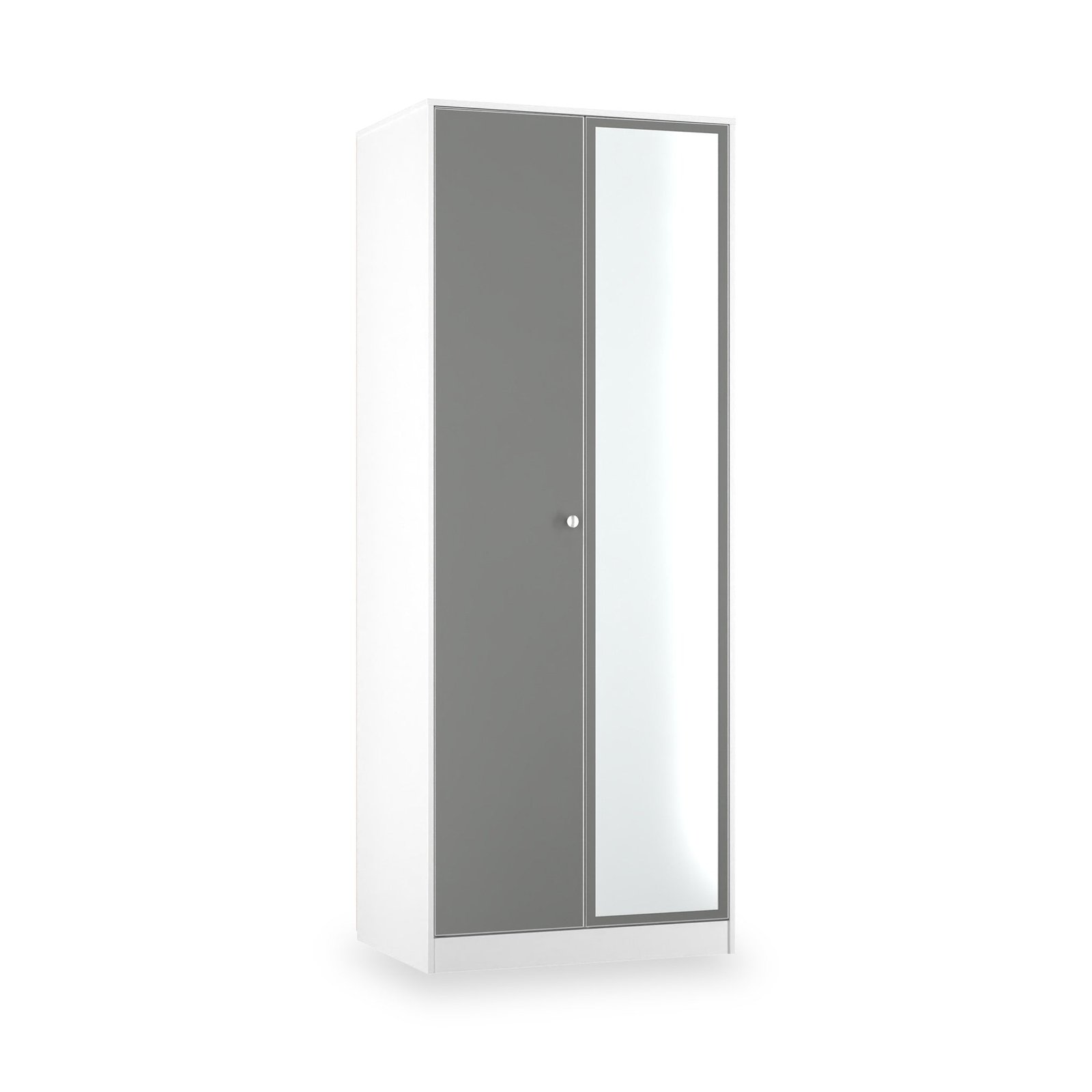 RFPAD087UGW-Bennet-Tall-Mirrored-Wardrobe-Grey-White-Angle1 Bennet Tall 2 Door Mirrored Wardrobe - Image 1