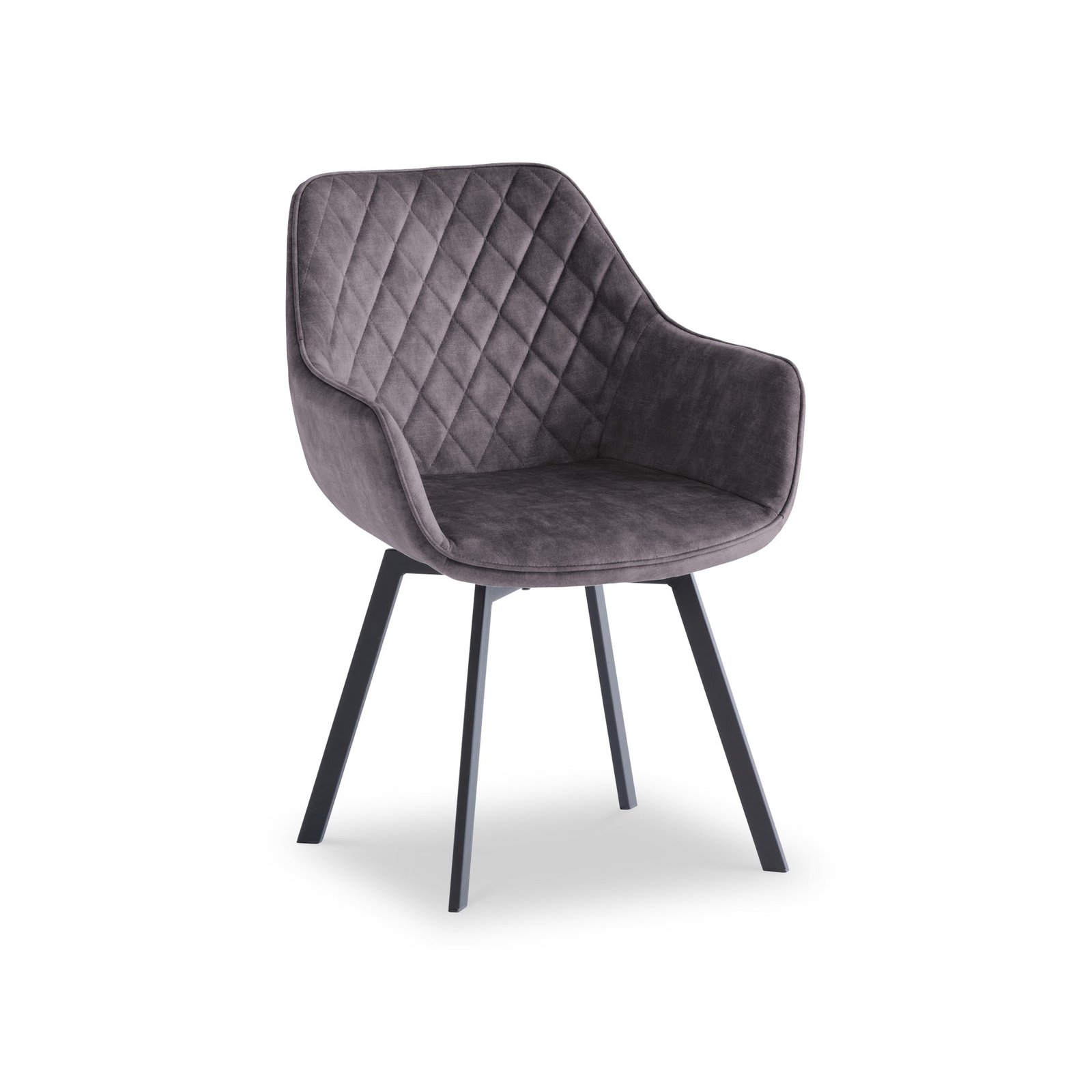 RFVI01-Wilton-Graphite-Velvet-Quilted-Back-Swivel-Dining-Chair-Angle1 Wilton Velvet Quilted Back Swivel Dining Chair - Image 1