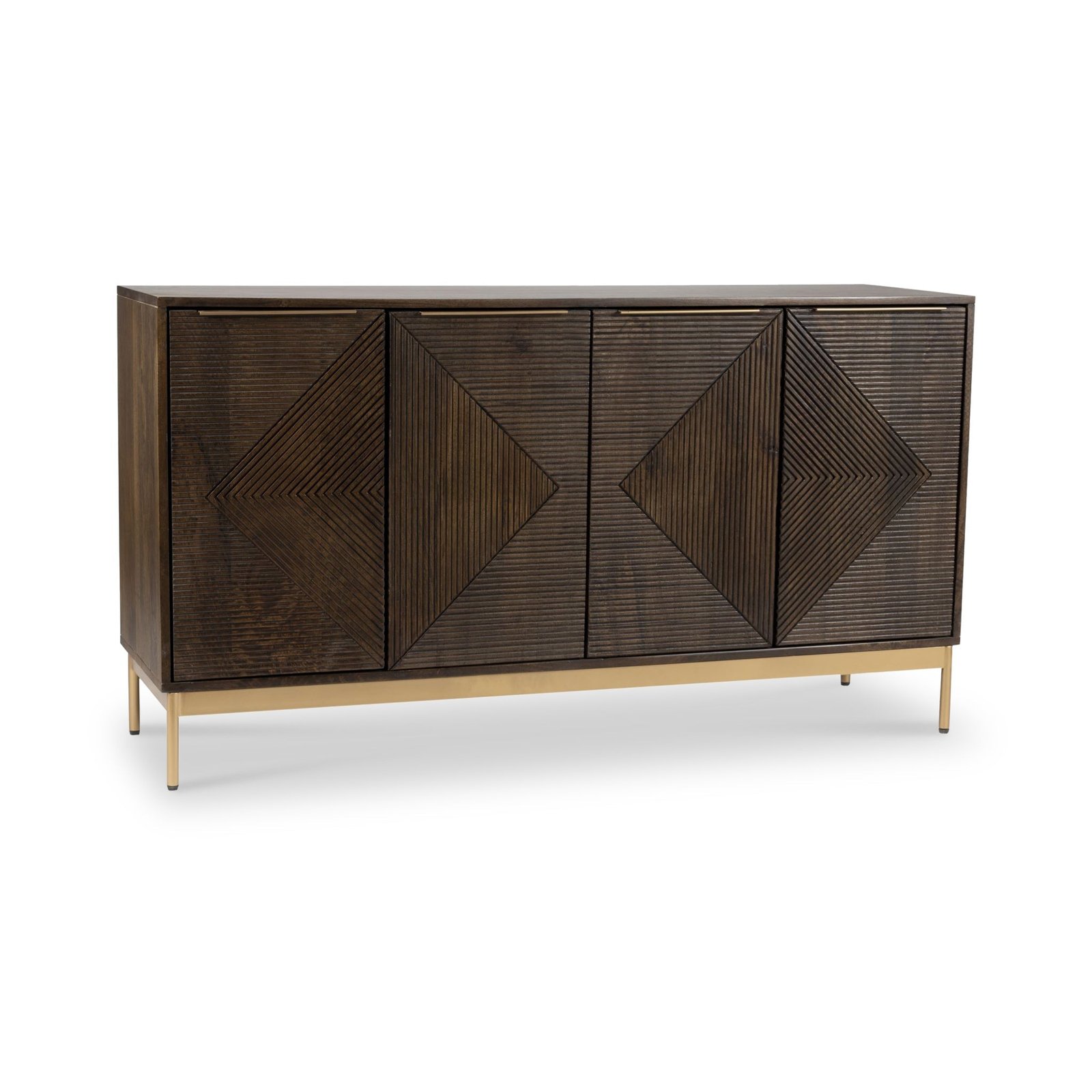 RFZAN-05-NC-Beau-Grooved-Mango-Wood-Brown-4-Door-Sideboard-Angle1 Beau Grooved Brown Mango Wood 4 Door Sideboard - Image 1