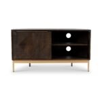 Beau Grooved Brown Mango Wood Corner TV Unit - Image 2