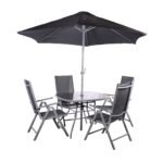 Rio Reclining 4 Seat Dining Set with Parasol - Image 2