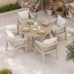 Roma FSC 4 Seater Round Sunray with Concrete Insert Dining Set with Roma Dining Chairs