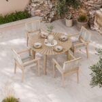 Roma FSC 4 Seater Round Sunray with Concrete Insert Dining Set with Roma Rope Stacking Chairs