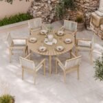 Roma FSC 6 Seater Round Sunray with Concrete Insert Dining Set with Roma Rope Stacking Chairs