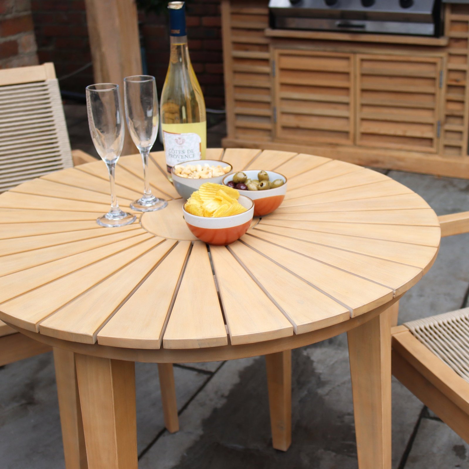 Roma FSC 80cm Sunray Bistro Set with 2 Stacking Rope Chairs - Image 7