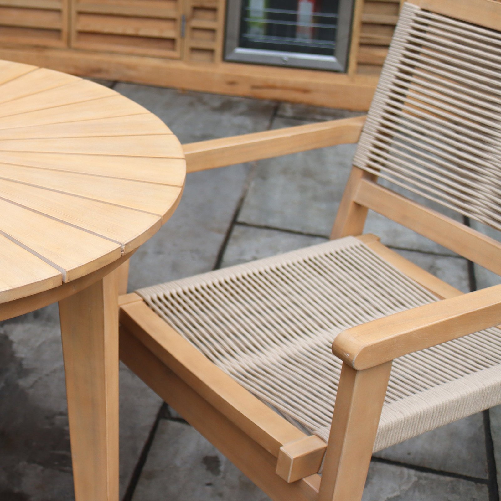 Roma FSC 80cm Sunray Bistro Set with 2 Stacking Rope Chairs - Image 5