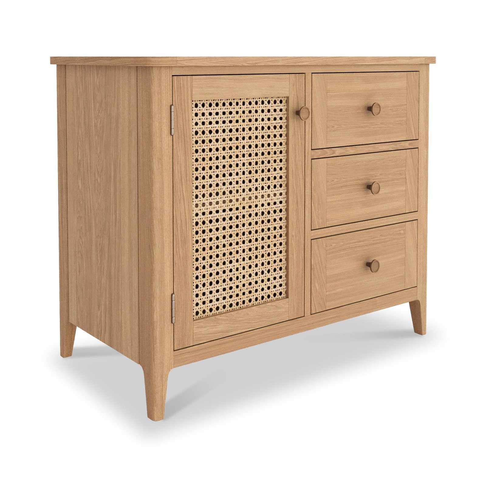 TGRH0001-Albany-Oak-Rattan-Small-Sideboard-Angle1 Albany Oak & Rattan Small Sideboard - Image 1