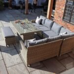Wentworth 170cm Fire Pit Dine or Lounge Rattan Set with Bench - Image 2